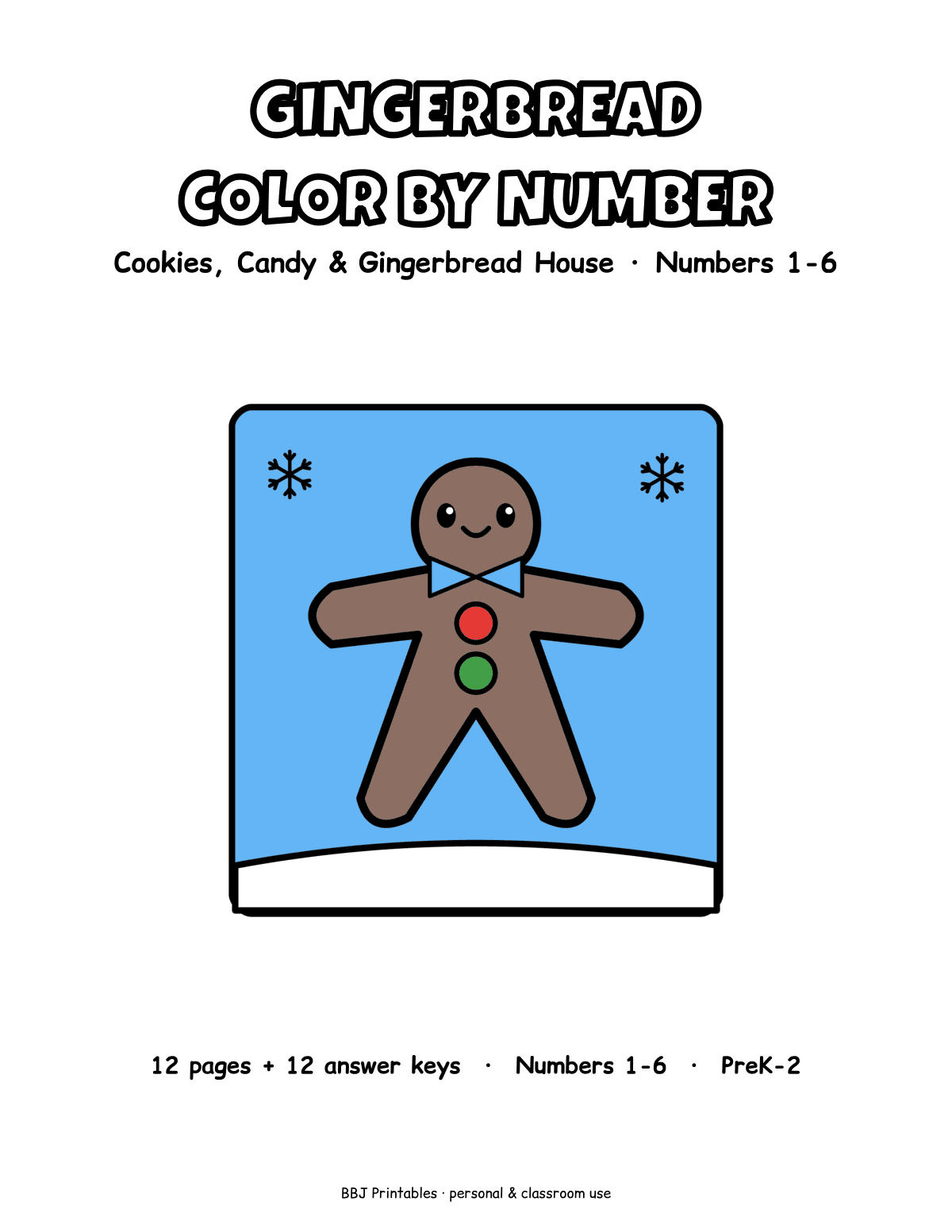 Preview of Gingerbread Color by Number 1–6: Gingerbread House, Cookies & Candy, 12 Pages + Answer Keys (PreK–2)