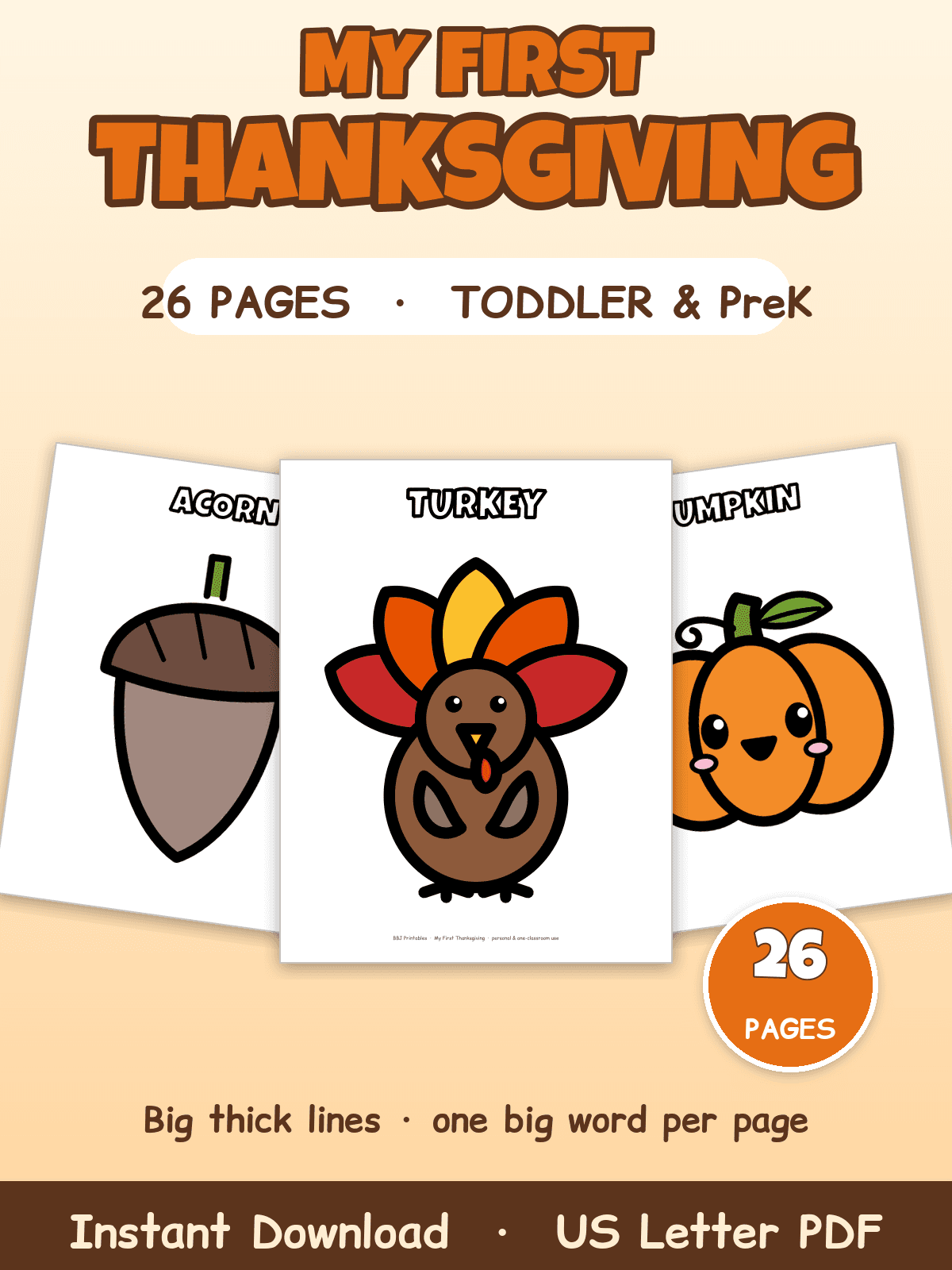 Preview of My First Thanksgiving Coloring Pages: Toddler & PreK, 26 Big Thick-Line Pages